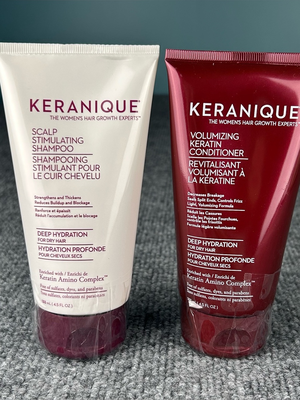 KERANIQUE Volumizing Hair Growth Shampoo Scalp Stimulating Conditioner 4.5oz Ech